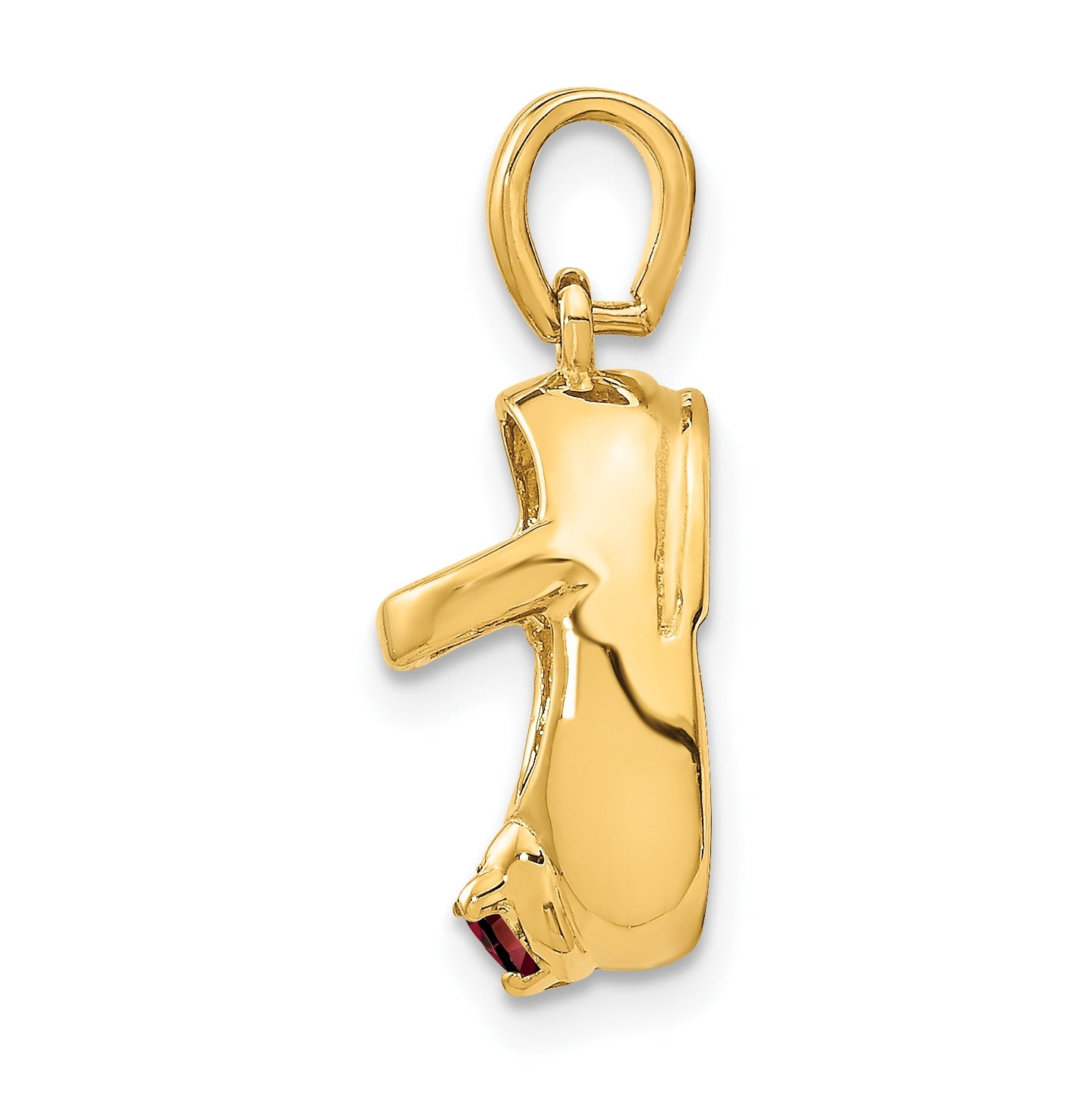 10K Yellow Gold 3-D January Engraveable Red Synthetic Stone Baby Shoe Charm