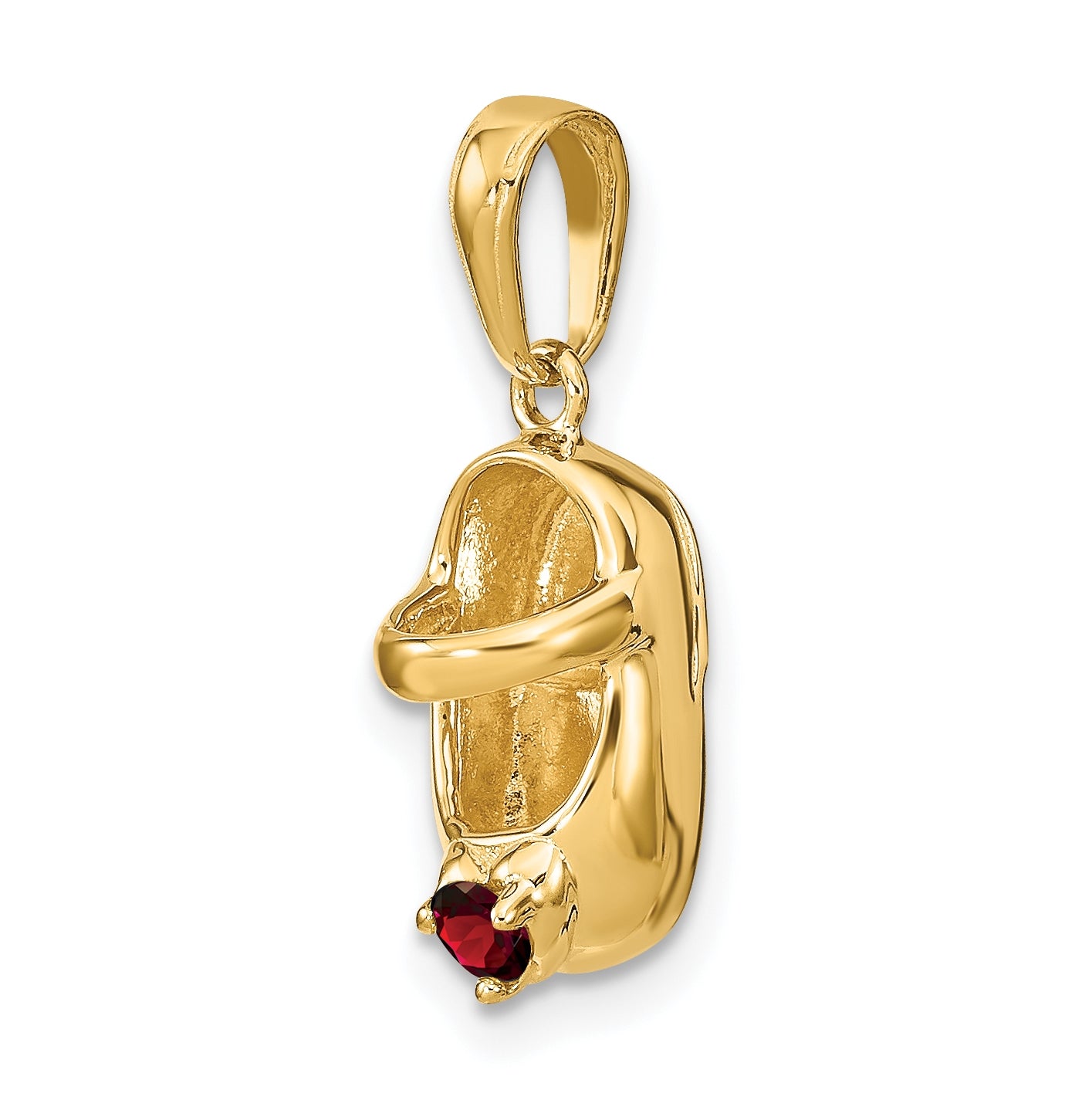 10K Yellow Gold 3-D January Engraveable Red Synthetic Stone Baby Shoe Charm