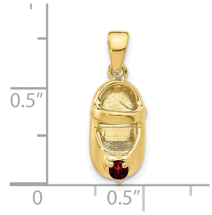 10K Yellow Gold 3-D January Engraveable Red Synthetic Stone Baby Shoe Charm