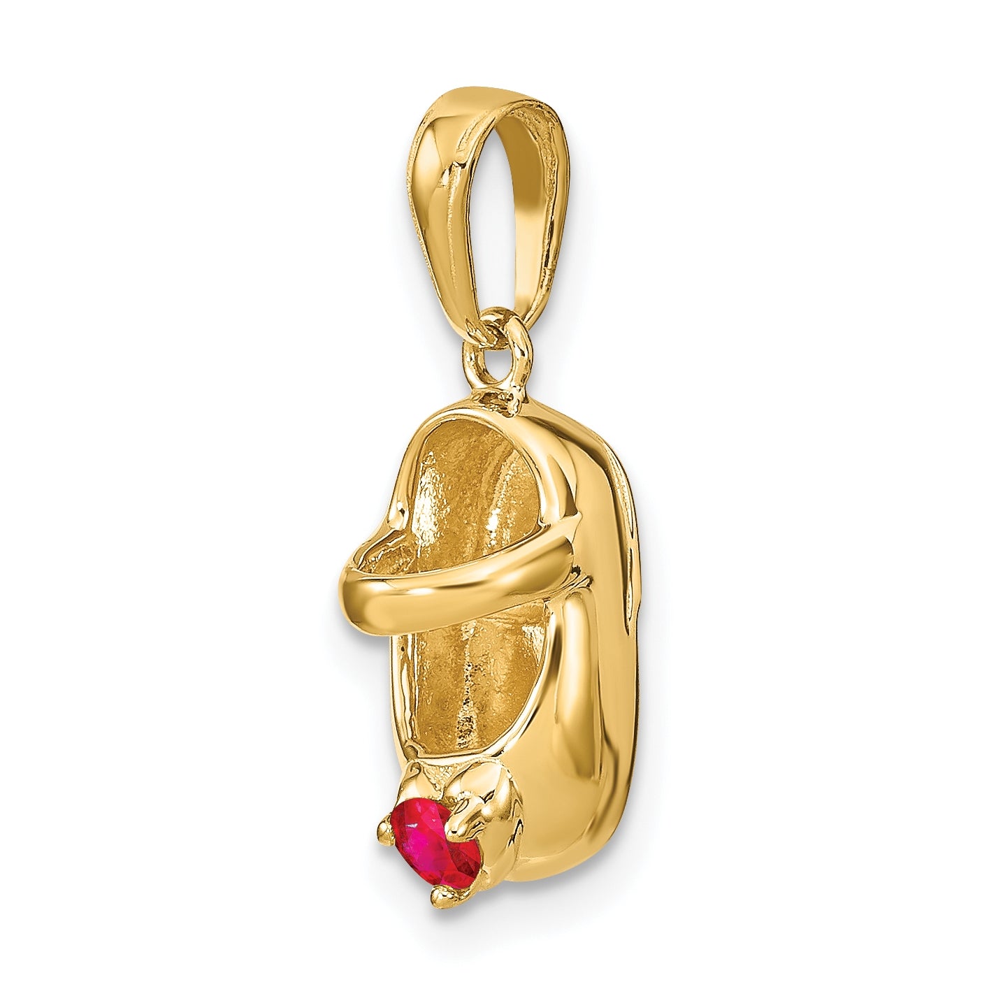 10K Yellow Gold 3-D July/Synthetic Stone Engraveable Baby Shoe Charm