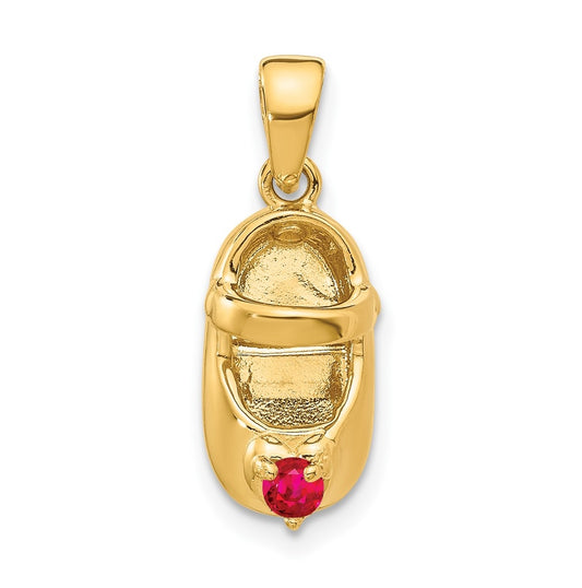10K Yellow Gold 3-D July/Synthetic Stone Engraveable Baby Shoe Charm