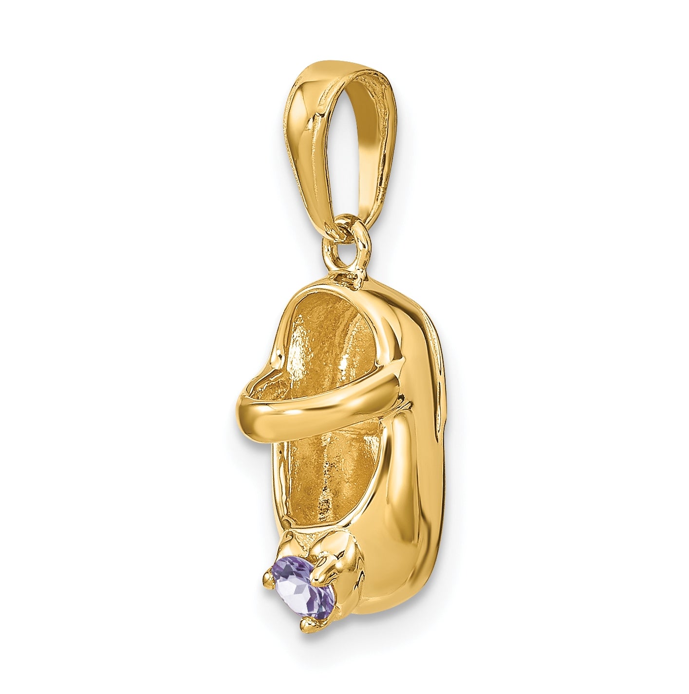 10K Yellow Gold 3-D June Synthetic Stone Engraveable Baby Shoe Charm