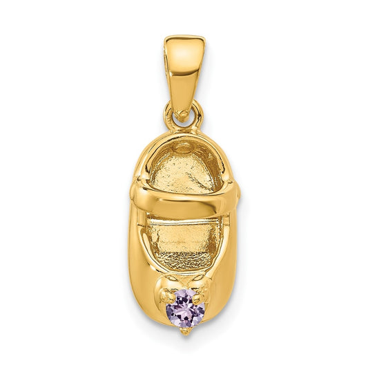 10K Yellow Gold 3-D June Synthetic Stone Engraveable Baby Shoe Charm