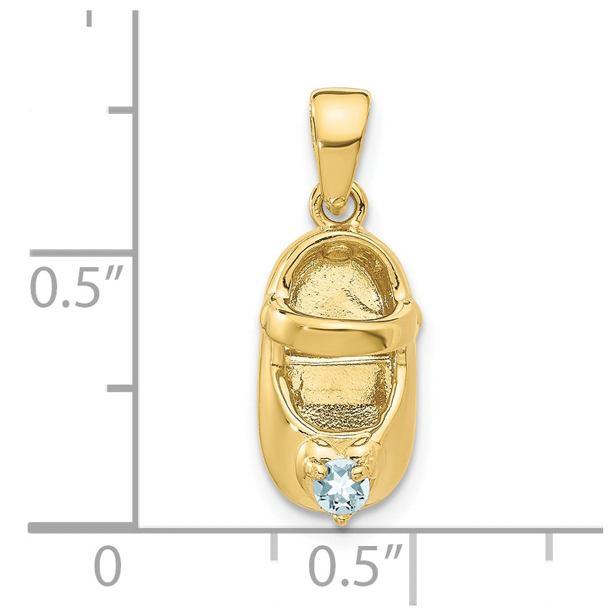 10K Yellow Gold 3-D March/Synthetic Stone Engraveable Baby Shoe Charm