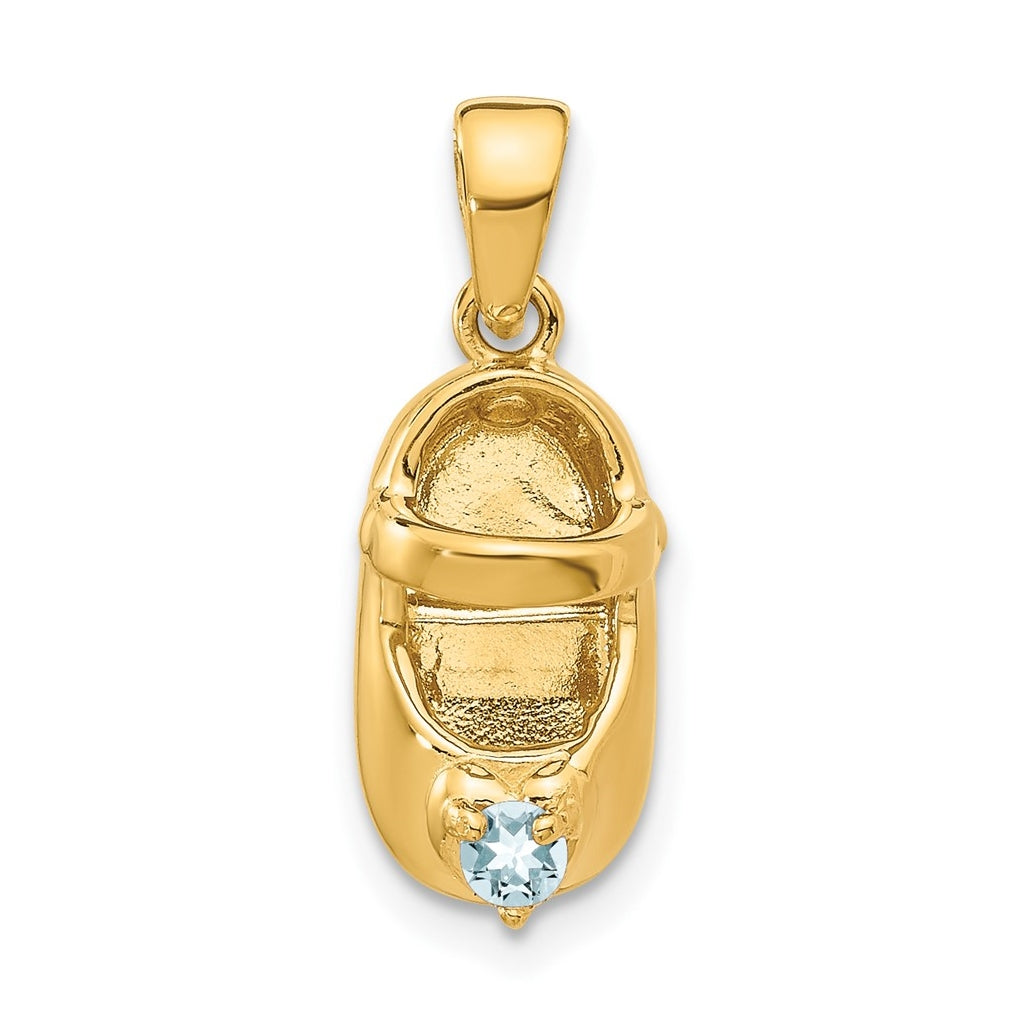 10K Yellow Gold 3-D March/Synthetic Stone Engraveable Baby Shoe Charm