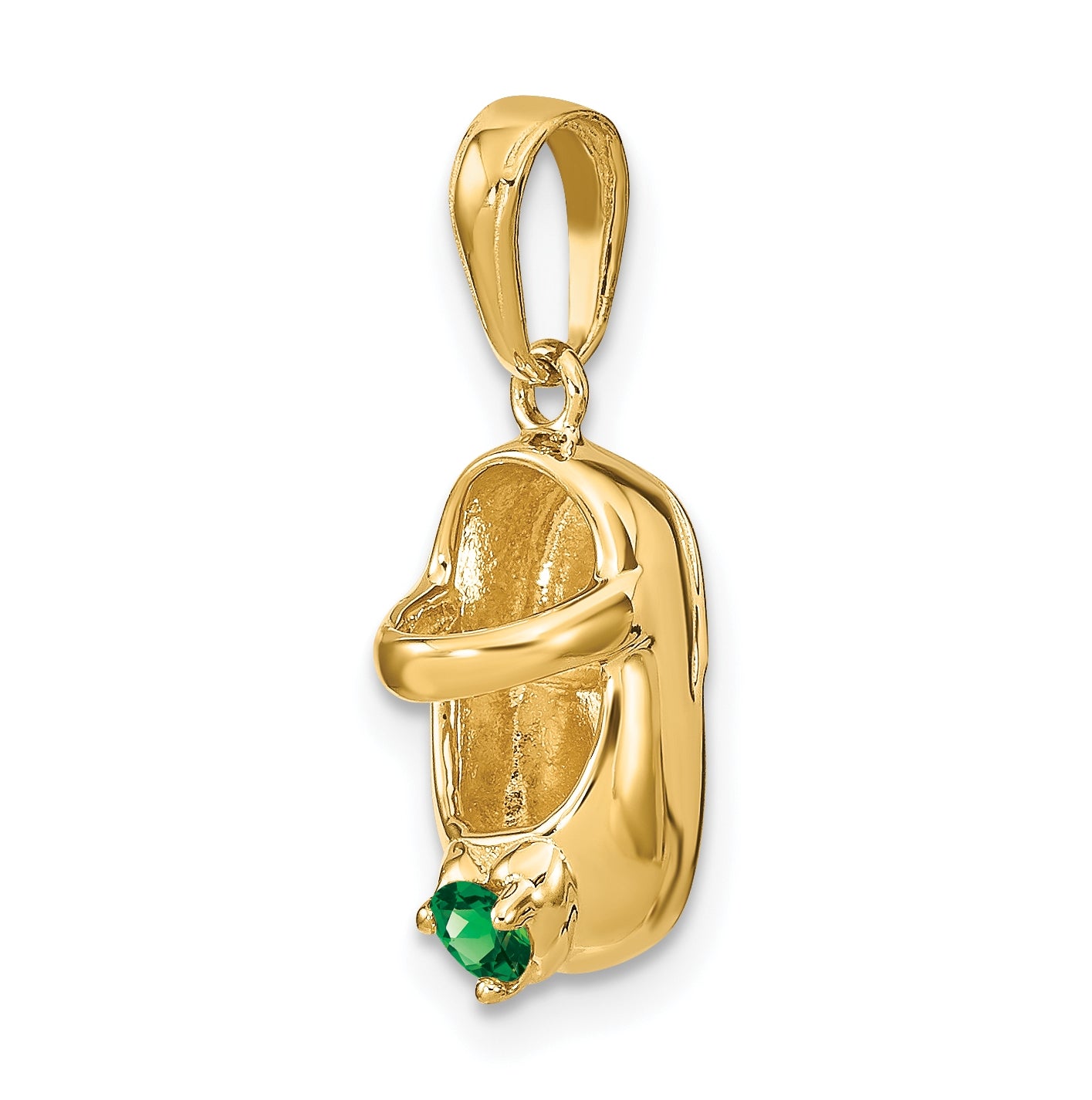 10K Yellow Gold 3-D May/Synthetic Stone Engraveable Baby Shoe Charm