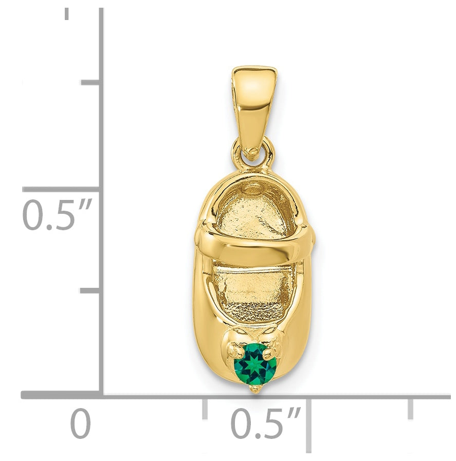 10K Yellow Gold 3-D May/Synthetic Stone Engraveable Baby Shoe Charm