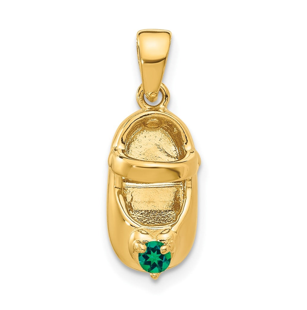 10K Yellow Gold 3-D May/Synthetic Stone Engraveable Baby Shoe Charm