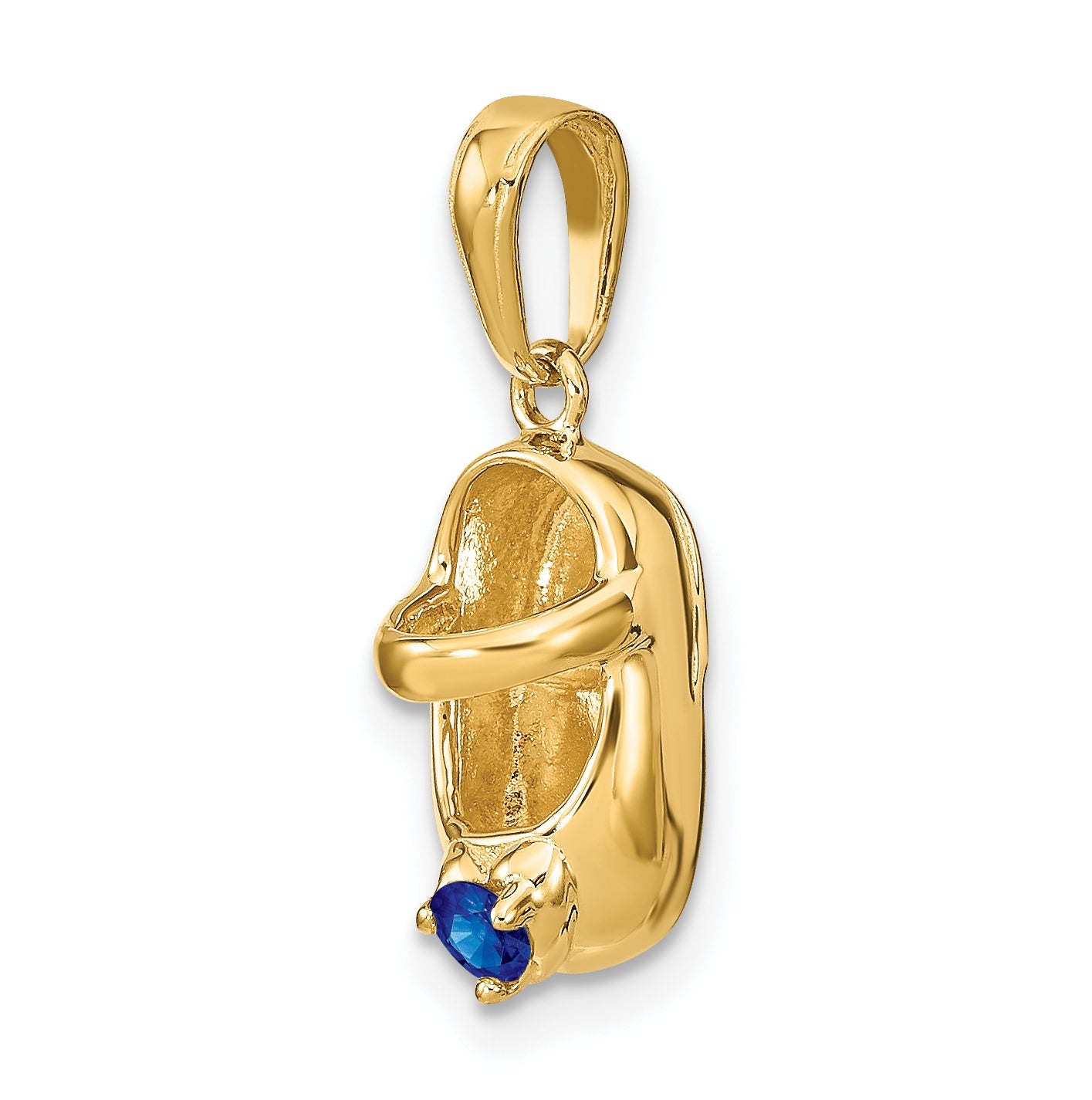 10K Yellow Gold 3-D September/Synthetic Stone Engraveable Baby Shoe Charm