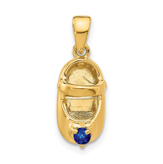 10K Yellow Gold 3-D September/Synthetic Stone Engraveable Baby Shoe Charm