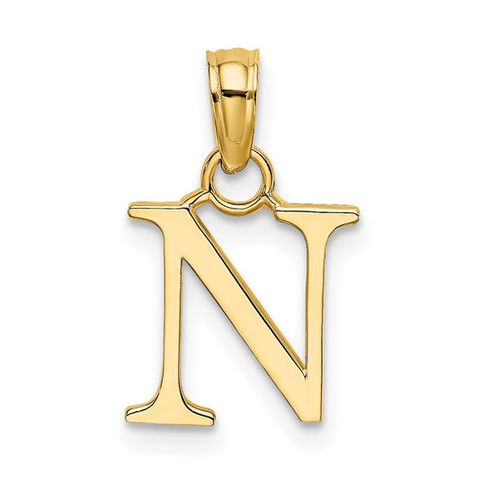 10K Yellow Gold Polished N Block Initial Charm