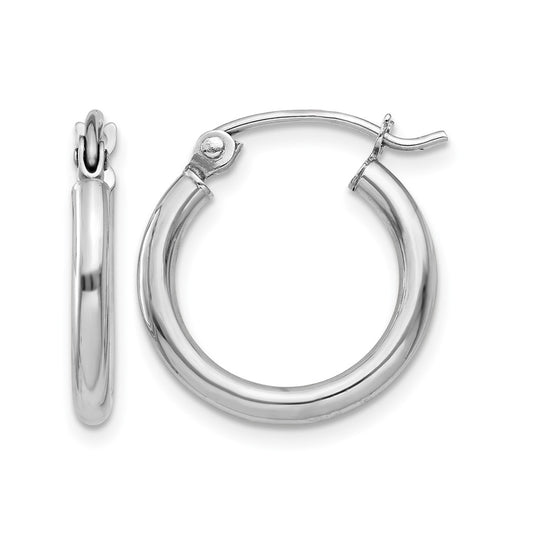 10k White Gold Polished 2x15mm Polished Hoop Earrings