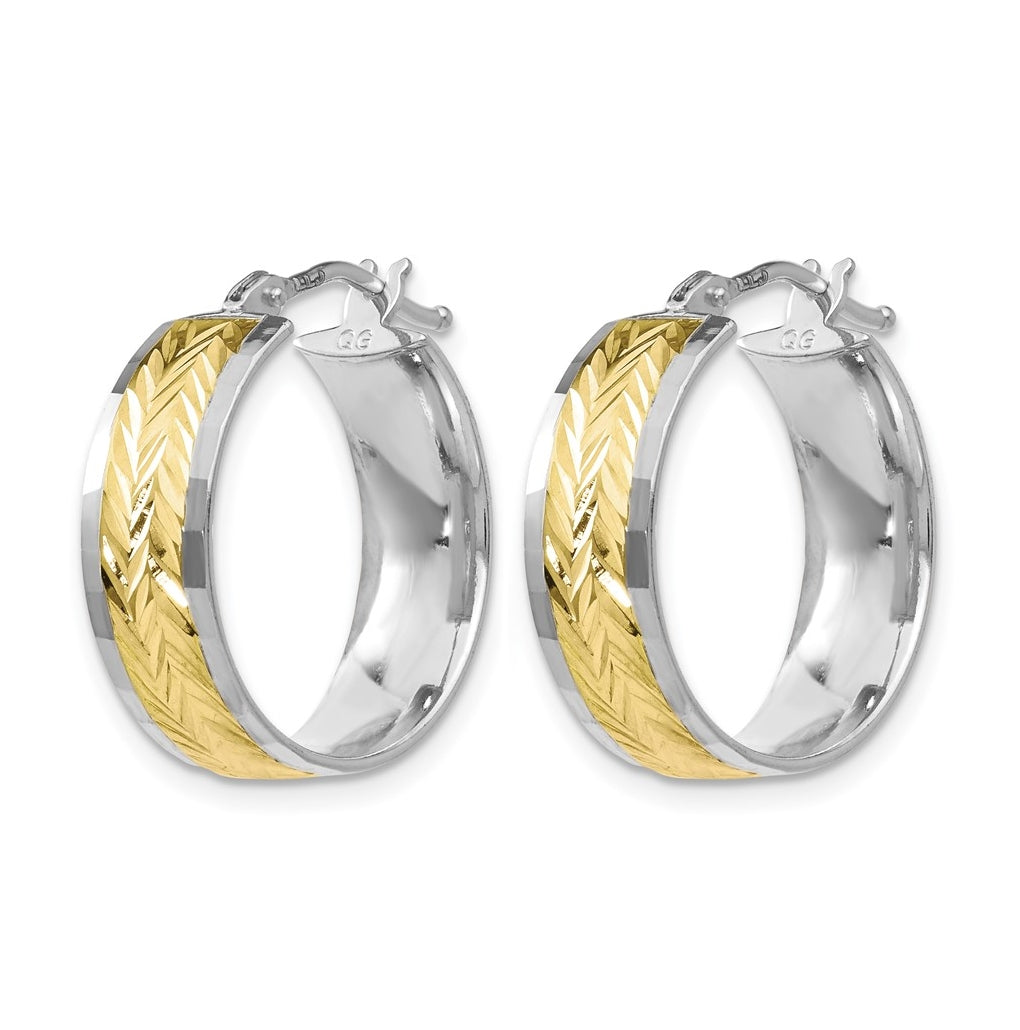 Leslie's 10K Yellow Gold w/Rhodium Plating Polished and Diamond Cut Earrings – Elegant Jewelry Gift for Birthday, Anniversary, Engagement, Wedding