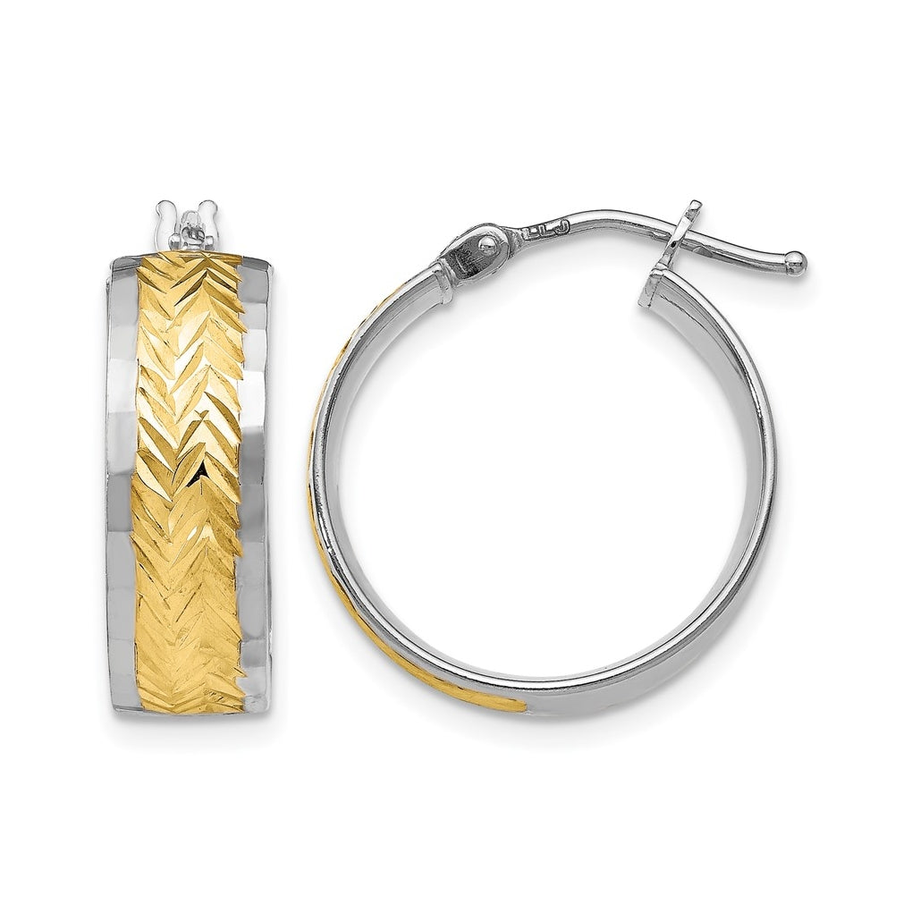 Leslie's 10K Yellow Gold w/Rhodium Plating Polished and Diamond Cut Earrings – Elegant Jewelry Gift for Birthday, Anniversary, Engagement, Wedding