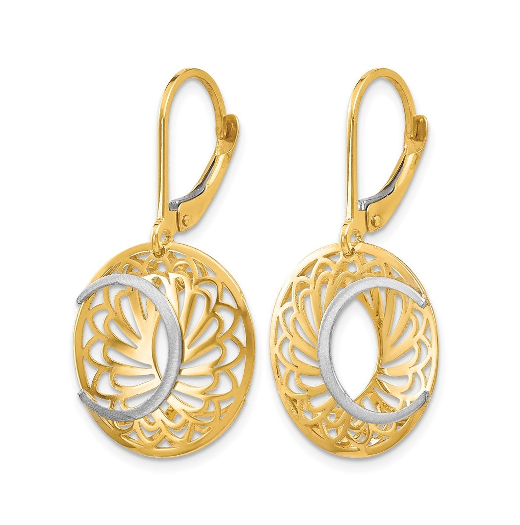 Leslie's 10K Two-tone Polished and Satin Leverback Earrings – Elegant Jewelry Gift for Birthday, Anniversary, Engagement, Wedding