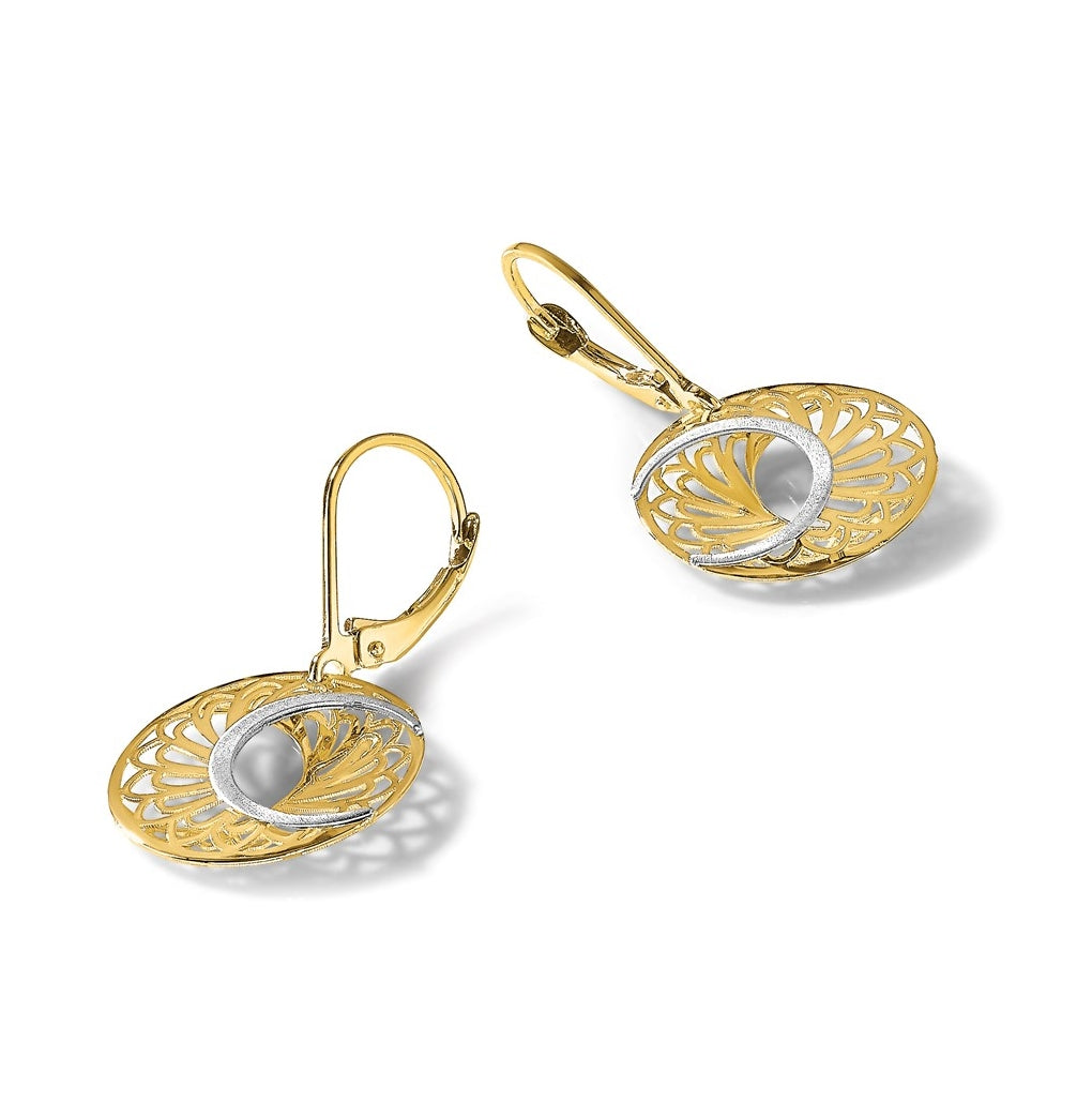 Leslie's 10K Two-tone Polished and Satin Leverback Earrings – Elegant Jewelry Gift for Birthday, Anniversary, Engagement, Wedding