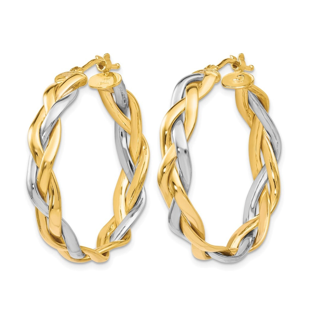 Leslie's 10K Yellow Gold w/Rhodium Polished Braided Hoop Earrings – Elegant Jewelry Gift for Birthday, Anniversary, Engagement, Wedding