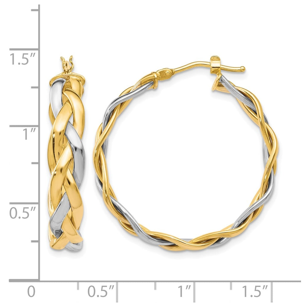 Leslie's 10K Yellow Gold w/Rhodium Polished Braided Hoop Earrings – Elegant Jewelry Gift for Birthday, Anniversary, Engagement, Wedding