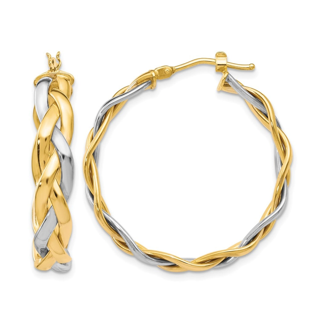 Leslie's 10K Yellow Gold w/Rhodium Polished Braided Hoop Earrings – Elegant Jewelry Gift for Birthday, Anniversary, Engagement, Wedding