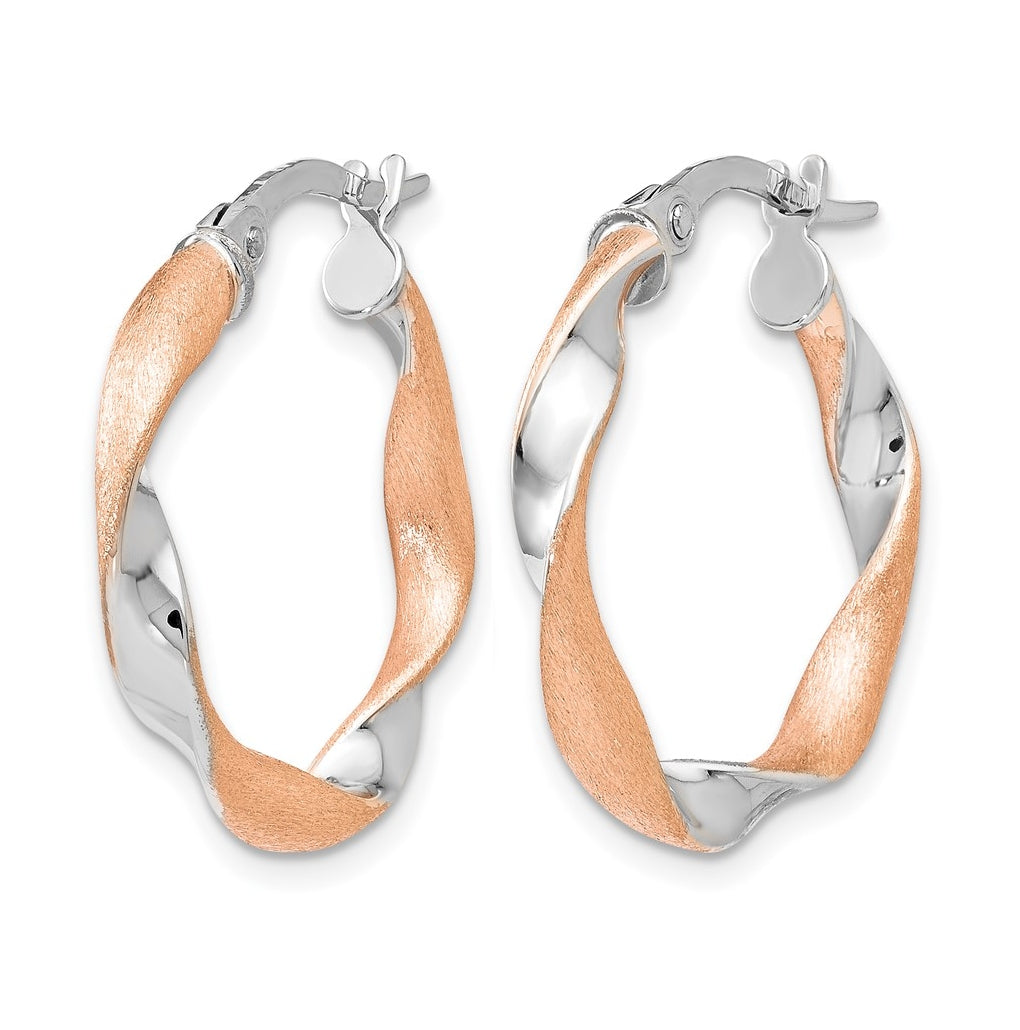 Leslie's 10K Yellow Gold w/Rhodium-plated and Rose Gold Plated Twisted Hoop Earrings – Elegant Jewelry Gift for Birthday, Anniversary, Engagement, Wedding