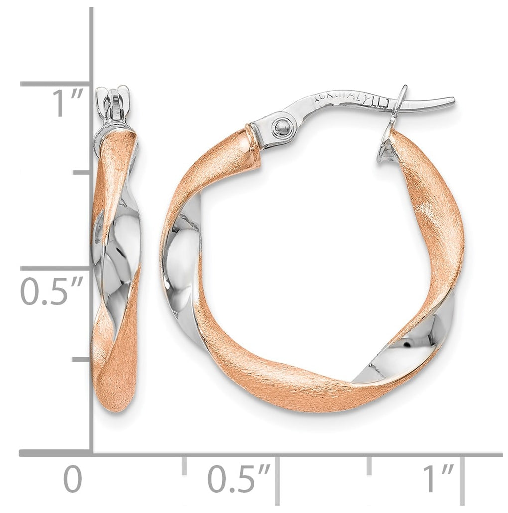 Leslie's 10K Yellow Gold w/Rhodium-plated and Rose Gold Plated Twisted Hoop Earrings – Elegant Jewelry Gift for Birthday, Anniversary, Engagement, Wedding