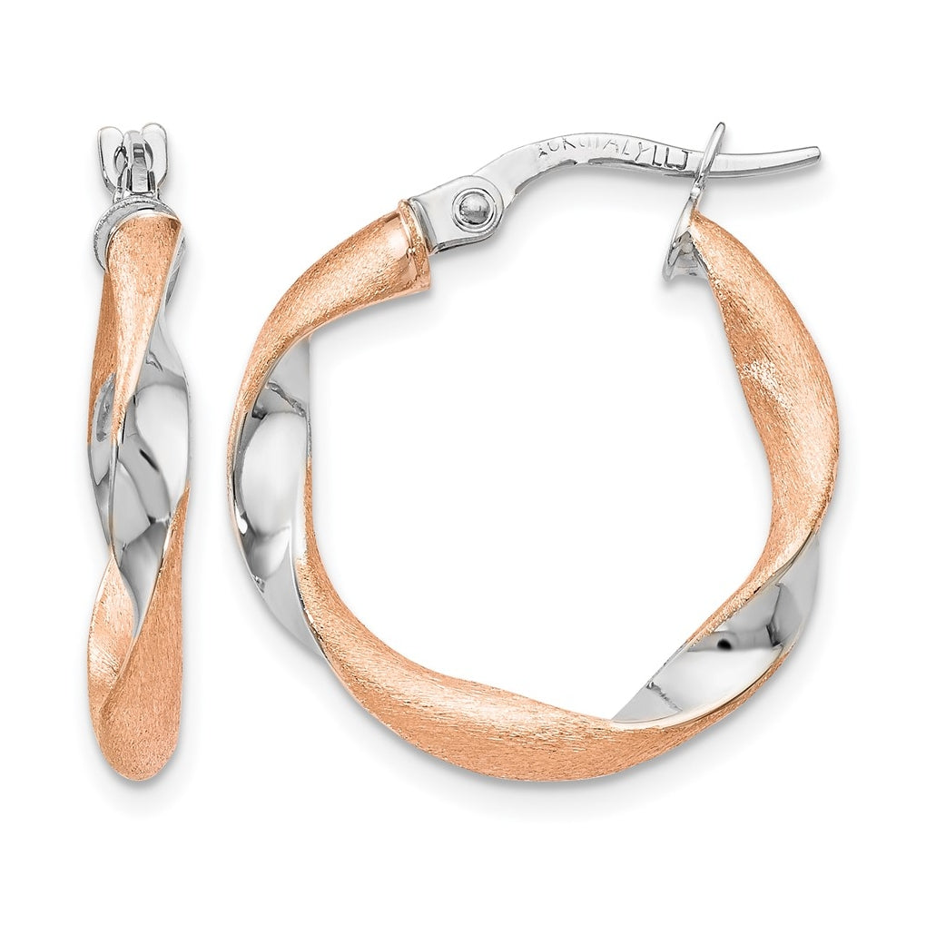 Leslie's 10K Yellow Gold w/Rhodium-plated and Rose Gold Plated Twisted Hoop Earrings – Elegant Jewelry Gift for Birthday, Anniversary, Engagement, Wedding