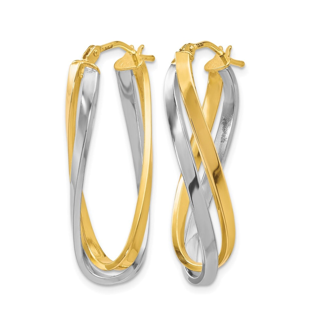 Leslie's 10K Yellow Gold w/Rhodium Polished Twisted Hoop Earrings – Elegant Jewelry Gift for Birthday, Anniversary, Engagement, Wedding