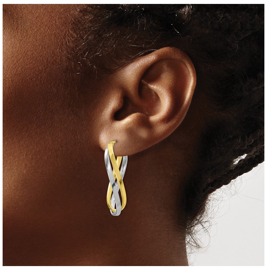 Leslie's 10K Yellow Gold w/Rhodium Polished Twisted Hoop Earrings – Elegant Jewelry Gift for Birthday, Anniversary, Engagement, Wedding