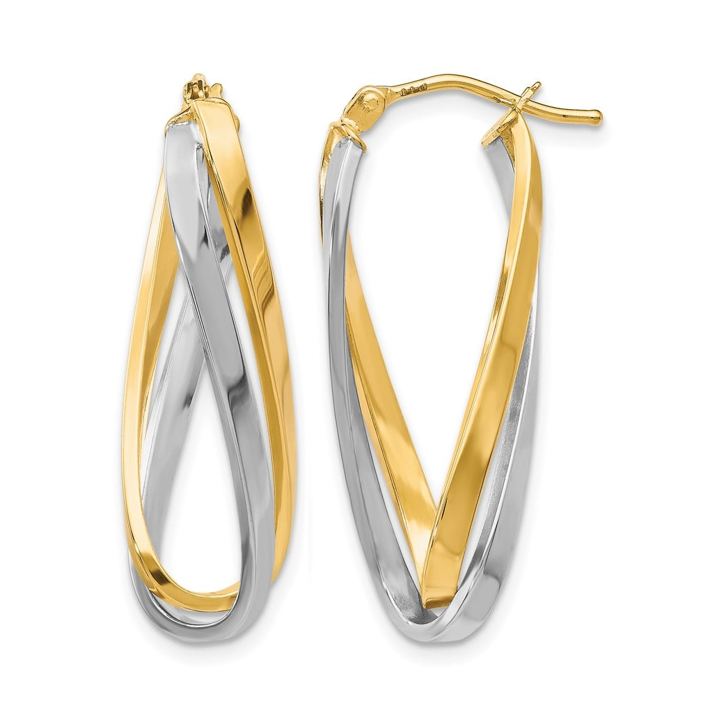 Leslie's 10K Yellow Gold w/Rhodium Polished Twisted Hoop Earrings – Elegant Jewelry Gift for Birthday, Anniversary, Engagement, Wedding