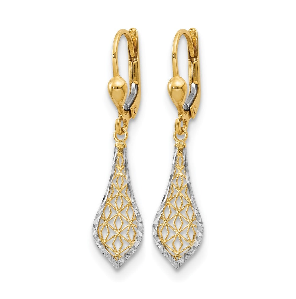 Leslie's 10K Yellow Gold w/Rhodium Fancy Leverback Earrings – Elegant Jewelry Gift for Birthday, Anniversary, Engagement, Wedding