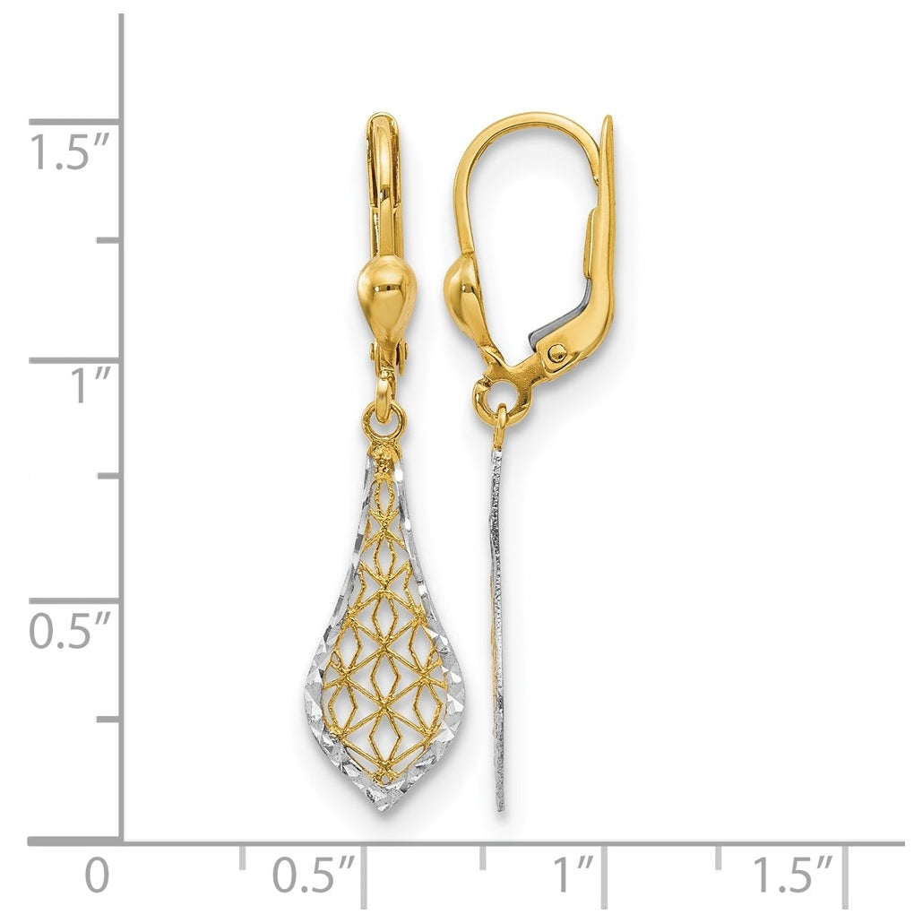 Leslie's 10K Yellow Gold w/Rhodium Fancy Leverback Earrings – Elegant Jewelry Gift for Birthday, Anniversary, Engagement, Wedding