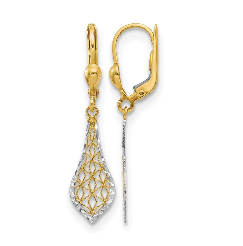 Leslie's 10K Yellow Gold w/Rhodium Fancy Leverback Earrings – Elegant Jewelry Gift for Birthday, Anniversary, Engagement, Wedding