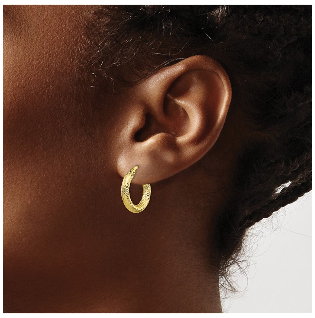 Leslie's 10K Yellow Gold Diamond Cut Round Hoop Earrings – Elegant Jewelry Gift for Birthday, Anniversary, Engagement, Wedding