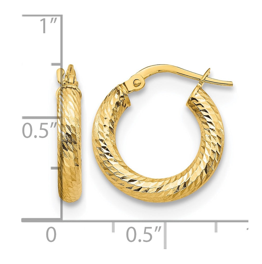 Leslie's 10K Yellow Gold Diamond Cut Round Hoop Earrings – Elegant Jewelry Gift for Birthday, Anniversary, Engagement, Wedding