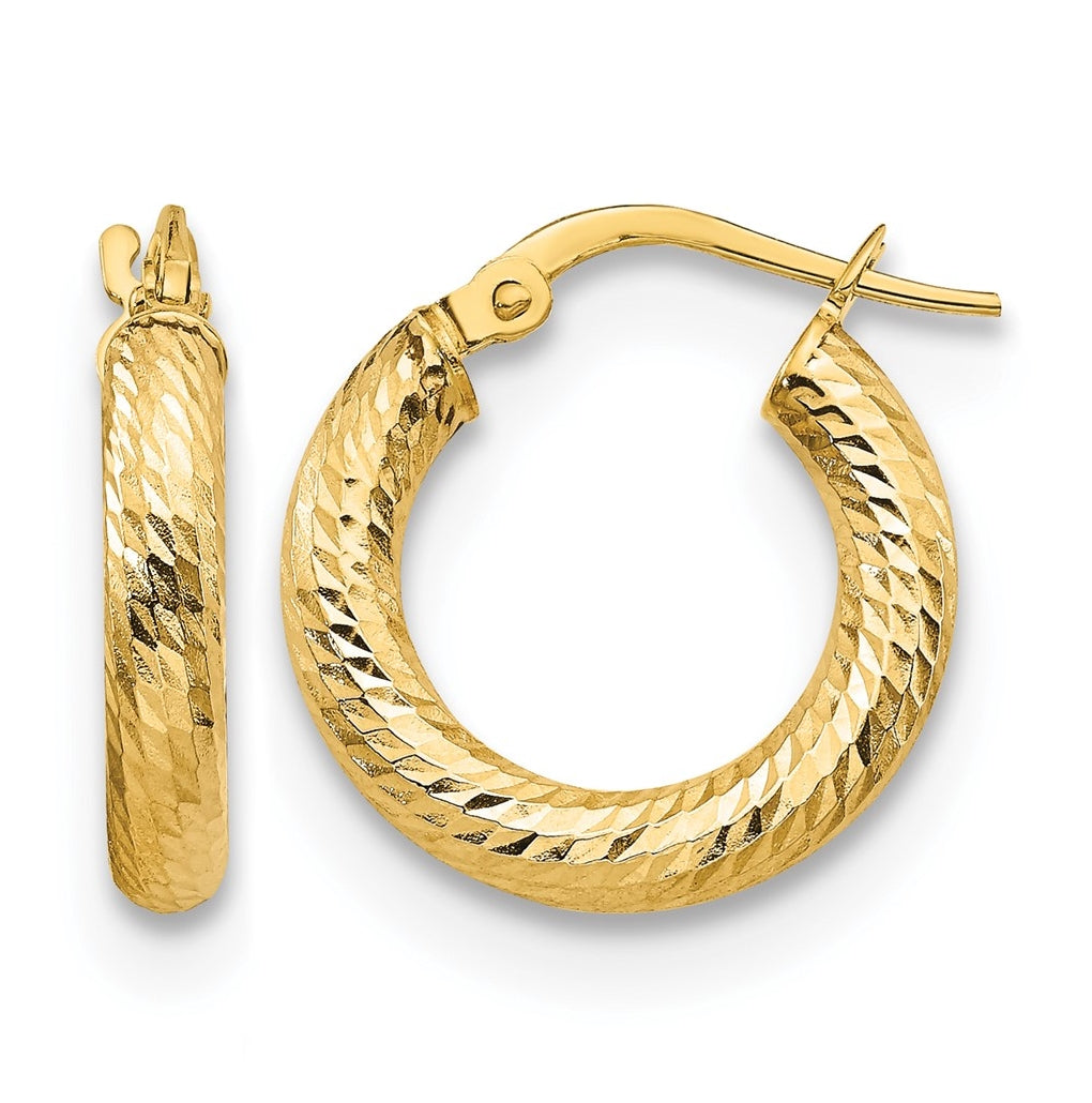 Leslie's 10K Yellow Gold Diamond Cut Round Hoop Earrings – Elegant Jewelry Gift for Birthday, Anniversary, Engagement, Wedding