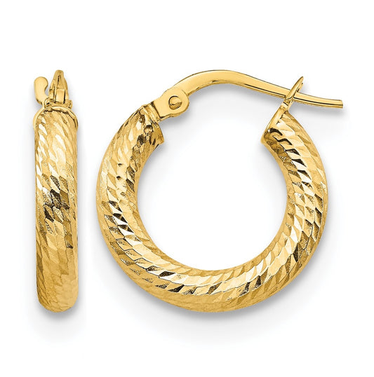 Leslie's 10K Yellow Gold Diamond Cut Round Hoop Earrings – Elegant Jewelry Gift for Birthday, Anniversary, Engagement, Wedding