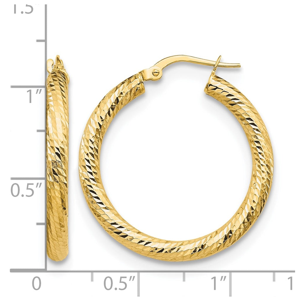 Leslie's 10K Yellow Gold Diamond Cut Round Hoop Earrings – Elegant Jewelry Gift for Birthday, Anniversary, Engagement, Wedding