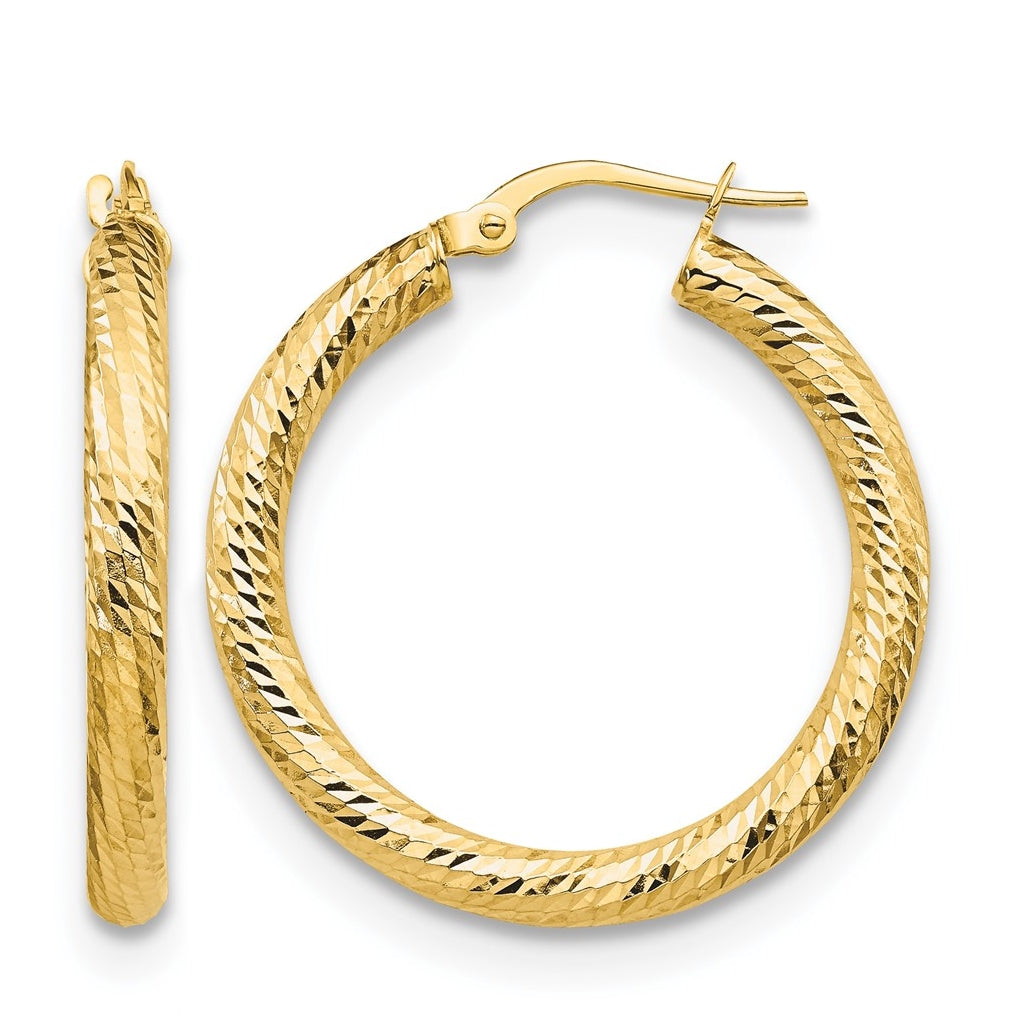 Leslie's 10K Yellow Gold Diamond Cut Round Hoop Earrings – Elegant Jewelry Gift for Birthday, Anniversary, Engagement, Wedding