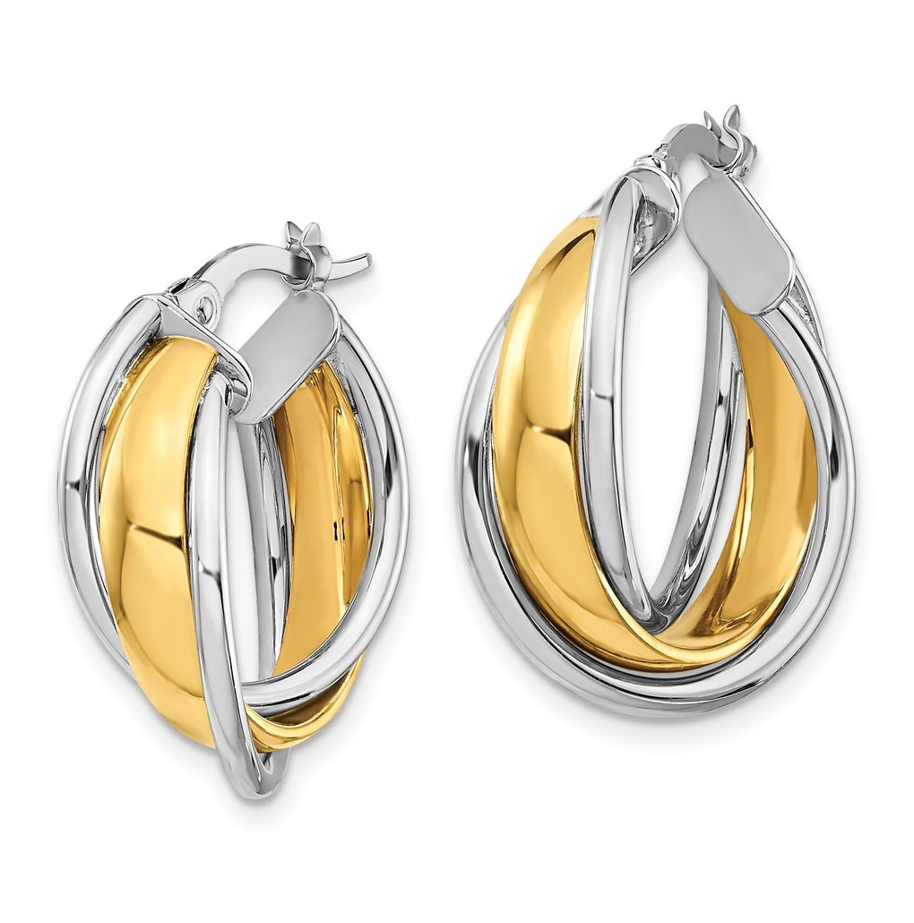 Leslie's 10K Yellow Gold with Rhodium Polished Hoop Earrings – Elegant Jewelry Gift for Birthday, Anniversary, Engagement, Wedding