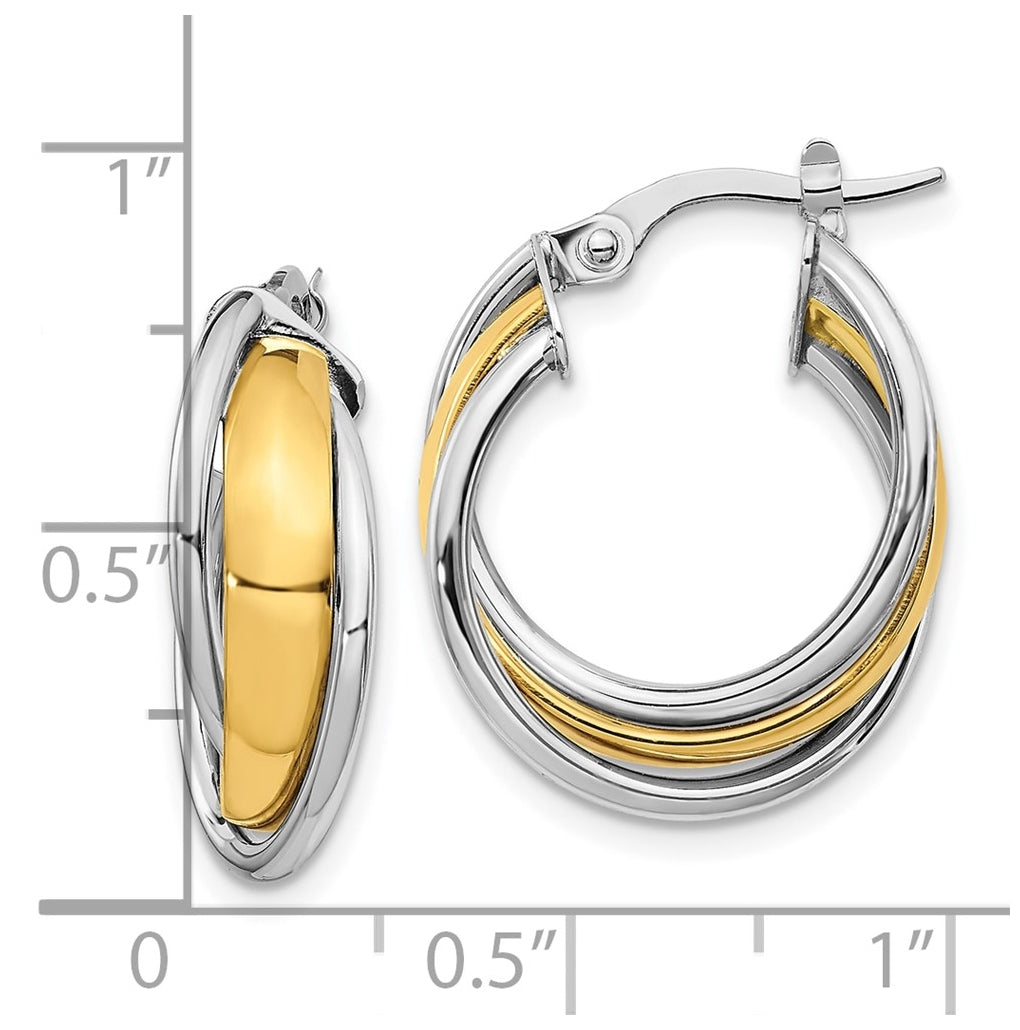 Leslie's 10K Yellow Gold with Rhodium Polished Hoop Earrings – Elegant Jewelry Gift for Birthday, Anniversary, Engagement, Wedding