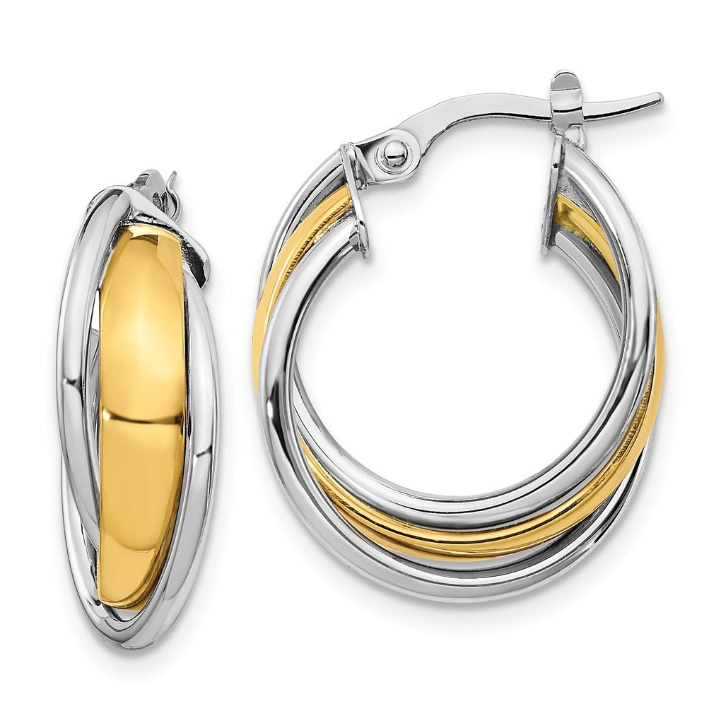 Leslie's 10K Yellow Gold with Rhodium Polished Hoop Earrings – Elegant Jewelry Gift for Birthday, Anniversary, Engagement, Wedding