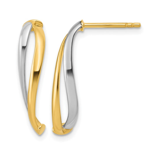 10K Yellow Gold w/Rhodium Polished Curve Post Earrings