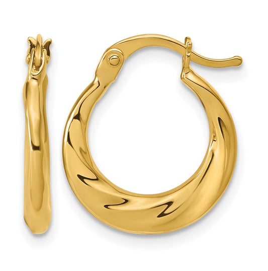 10k Yellow Gold Polished Textured Hoop Earrings