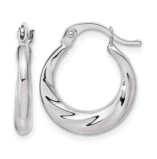 10K White Gold Polished and Grooved Hoop Earrings