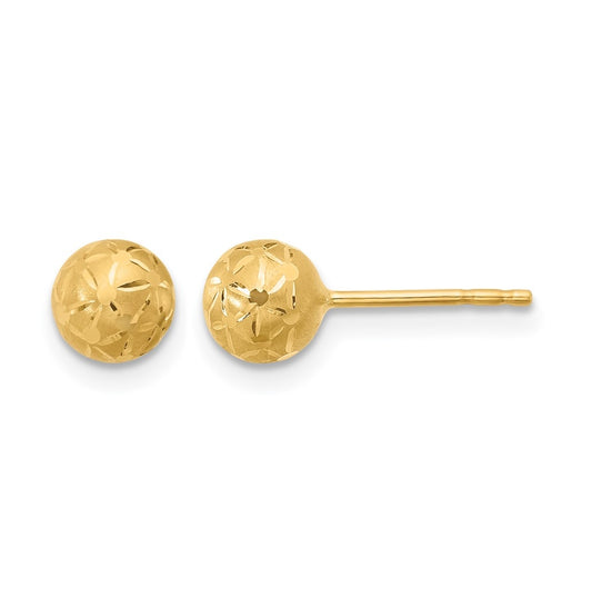 10k Yellow Gold Polished/Satin and Diamond-cut Ball Post Earrings