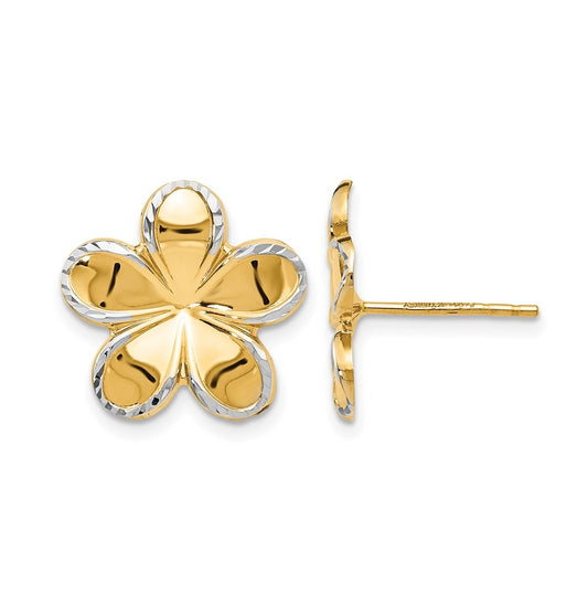 10k Yellow Gold w/Rhodium Flower Post Earrings