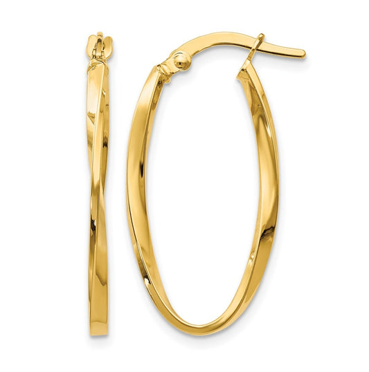 10k Yellow Gold Twisted Oval Hoop Earrings