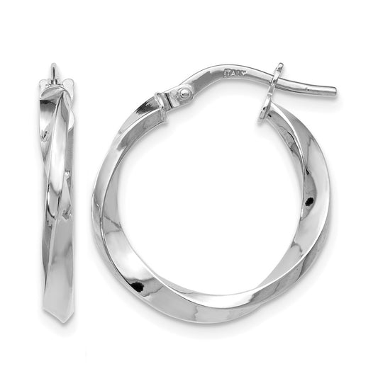 10K White Gold Polished Twisted Hoop Earrings