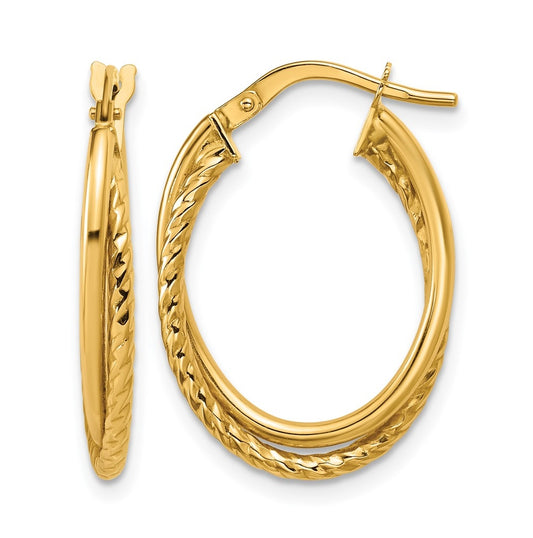 10k Yellow Gold Gold Polished Textured Oval Hoop Earrings