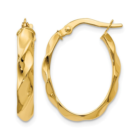 10k Yellow Gold Polished and Twisted Oval Hoop Earrings